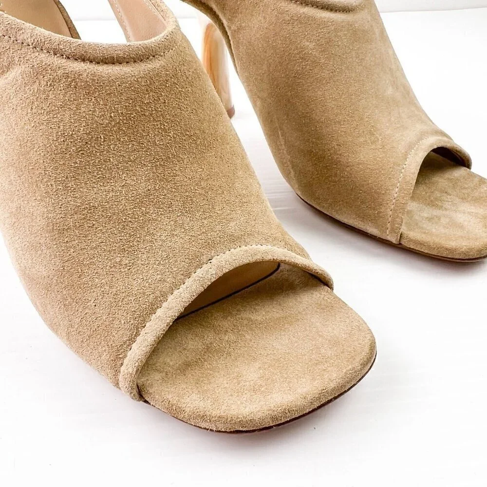 Vince Women Quest Slingback Beige Kitten Heel Leather Suede Sandals Sz 9.5M NEW